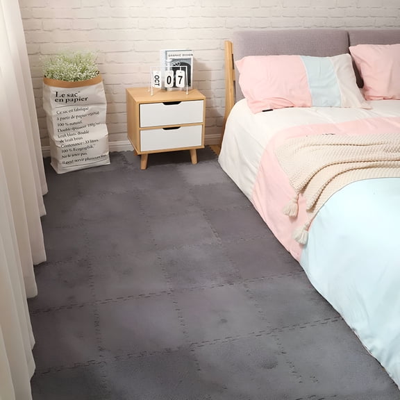 RLESO 2026 New Square Plush Puzzle Foam Floor Mat,Thickened Interlocking Carpet Tiles with Padding,Soft Anti-Slip Puzzle Area Rug Playmat for Room 12*12Inch