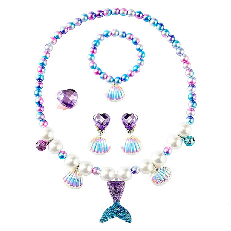 Ins Mermaid Girls Jewelry Conch Girls Necklace+Bracelet+Earrings+Ring  Fashion Girls Ear Clip Kids Rings From Kidsmaternity, $2.66