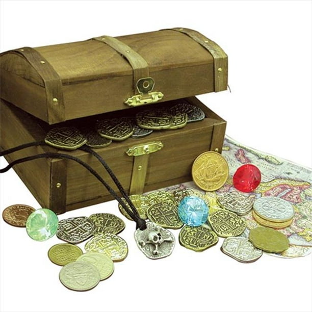 American Coin Treasures 11125 Coffre au Trésor pour Enfants avec Répliques de Pièces de Monnaie Pirates&44; Pièces Étrangères&44; Pierres Précieuses&44; Collier