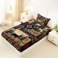 thumbnail image 4 of Castle Fairy Rustic Patchwork Western Wildlife Twin Sheets 3pcs,Aztec Plaid Cabin Pine Paw Print Bedding,Brown Red Cream,1 Fitted Sheet, 1 Flat Sheet and 1 Pillowcase, 4 of 6