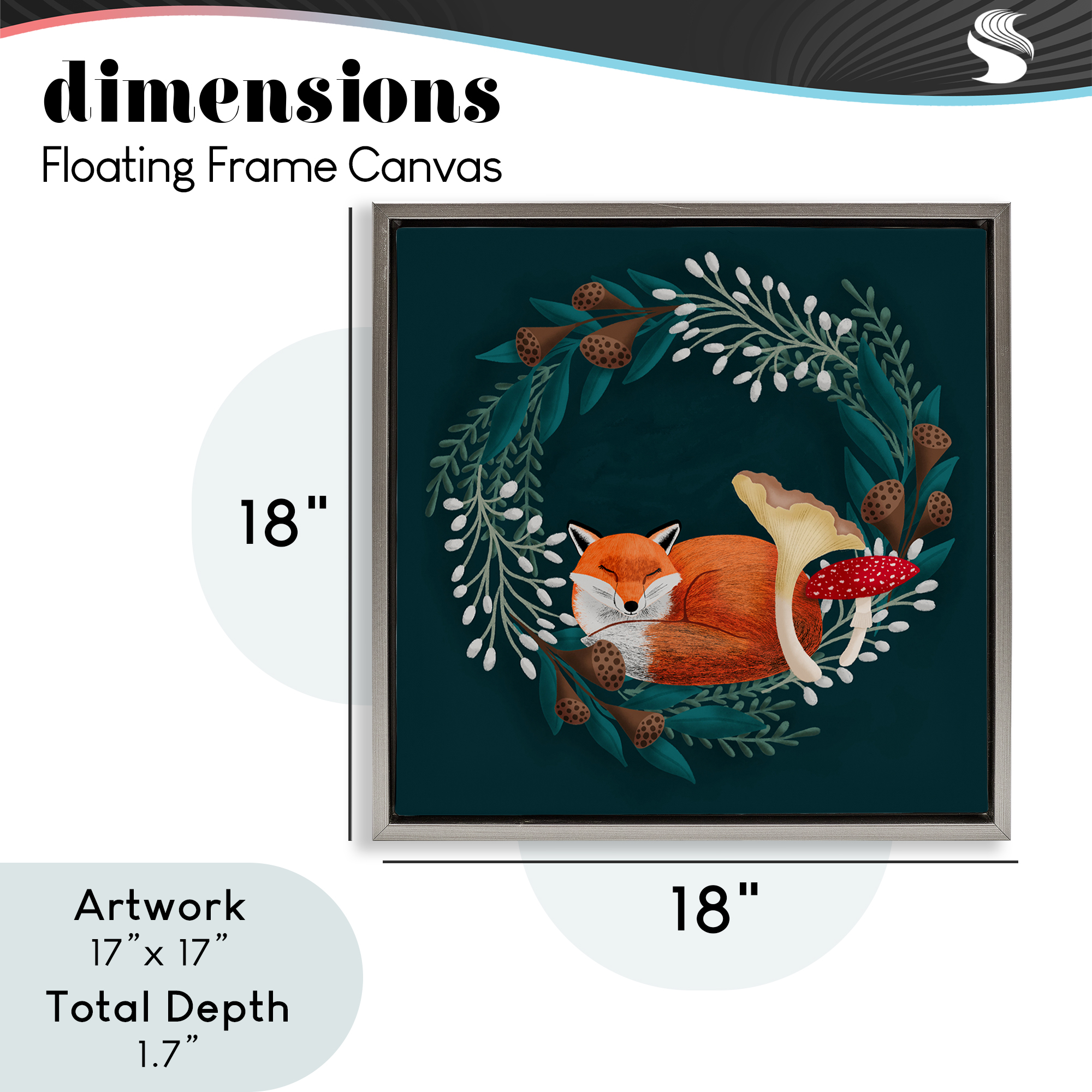 Sleepy Fox in Botanical Wreath Gray Framed Floater Canvas Wall Art, design by Metka Hiti