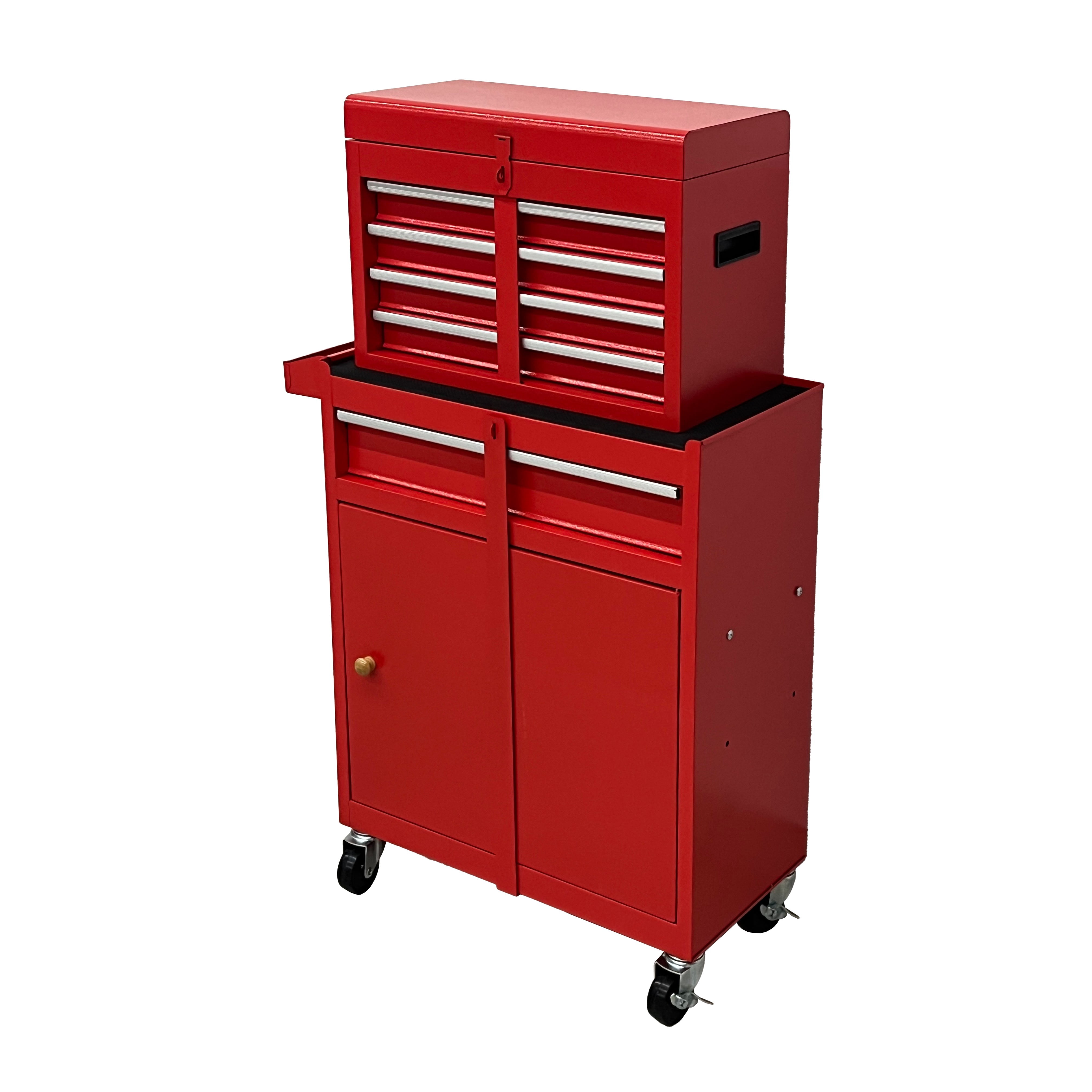 5 Drawer Rolling Tool Chest, Metal Tool Storage Cabinet with Detachable Top, Sliding Drawers, Lockable Wheels and Lock‑System, Tool Cart Organizer for Garage Workshop, Red