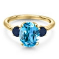 thumbnail image 3 of Gem Stone King 3.90 Ct Oval Swiss Blue Topaz Blue Sapphire 18K Yellow Gold Plated Silver Ring, 3 of 6
