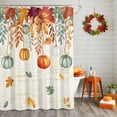 thumbnail image 2 of Shower Curtain 72"W x 96"L Thanksgiving Pumpkin Autumn Rustic Leaves Fabric Shower Curtains Set with Hooks Water Repellent Bathroom Curtains Machine Washable Bathroom Accessories, 2 of 6