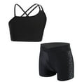 thumbnail image 5 of Raenseen Kids Girls Yoga Workout Outfit Asymmetrical Spaghetti Shoulder Straps Strappy Back Crop Top Black 6, 5 of 9