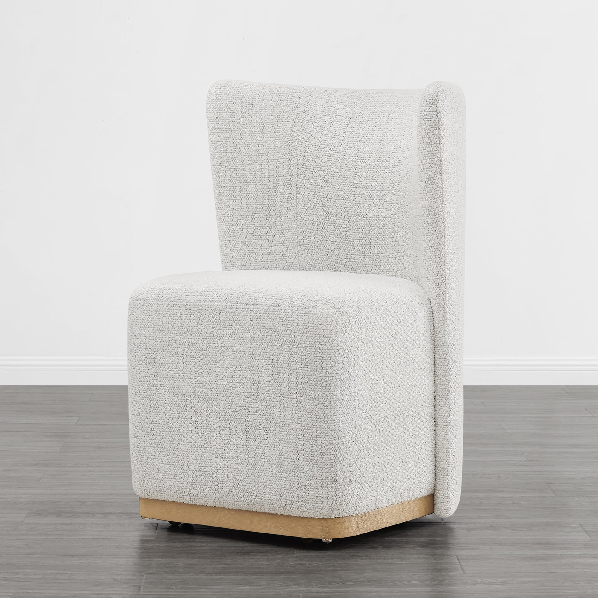 Spruce & Spring Modern Wingback Upholstered Dining Chair with Hidden Casters & Wood Base Set of 2, Pearl White