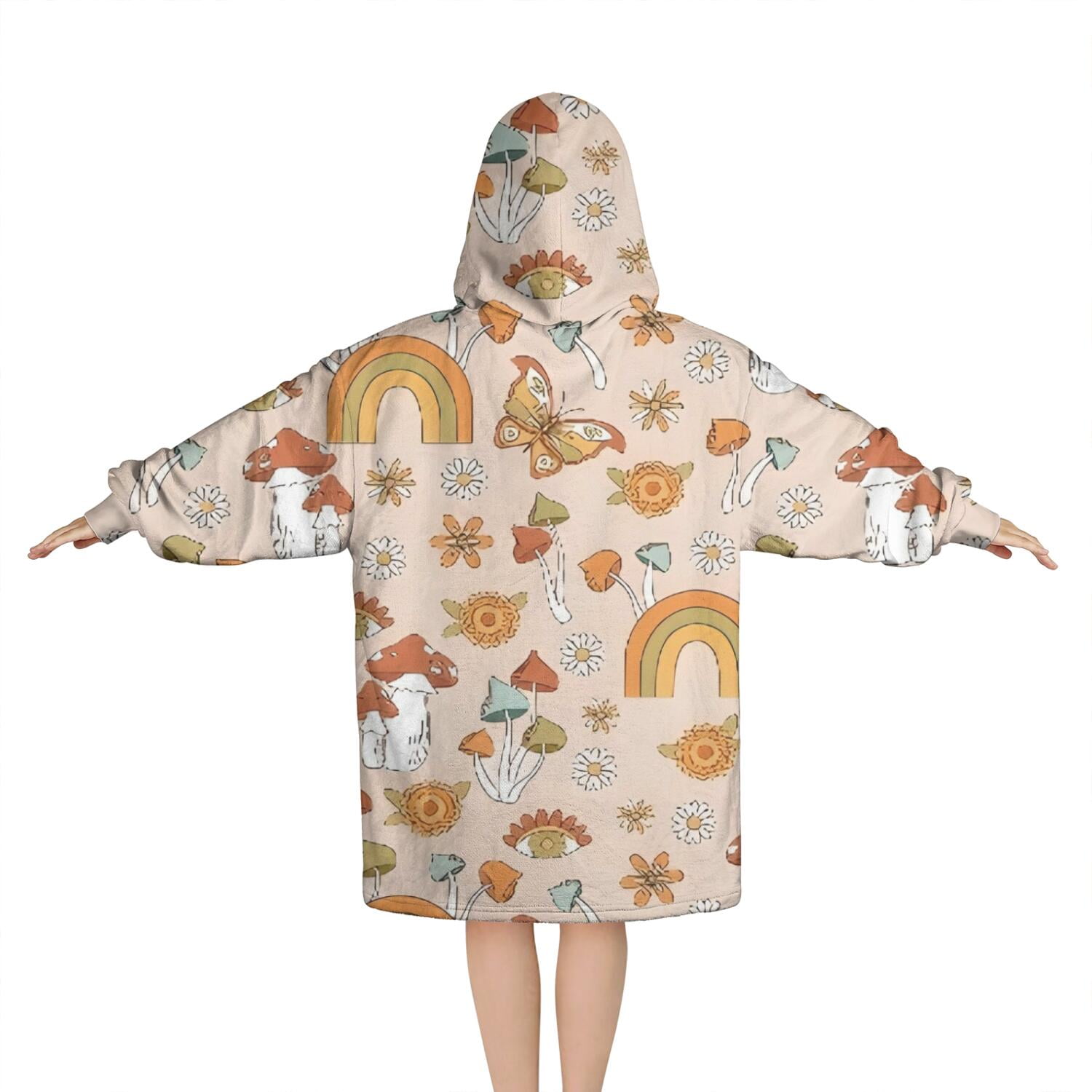 Red Mushroom Rainbow Light Pattern Blanket Hoodies for Kids 6-13YR Oversize Wearable Blanket Hoodies for Boys Girls Teens