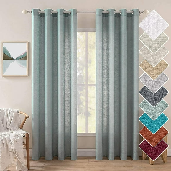 Teal Green Faux Linen Textured Curtains 2 Panels for Bedroom Living Room Thick Linen Look Light Filtering Privacy Semi Sheer Curtains Grommet Voile Drapes Window Treatments W 52 x L 84 inches