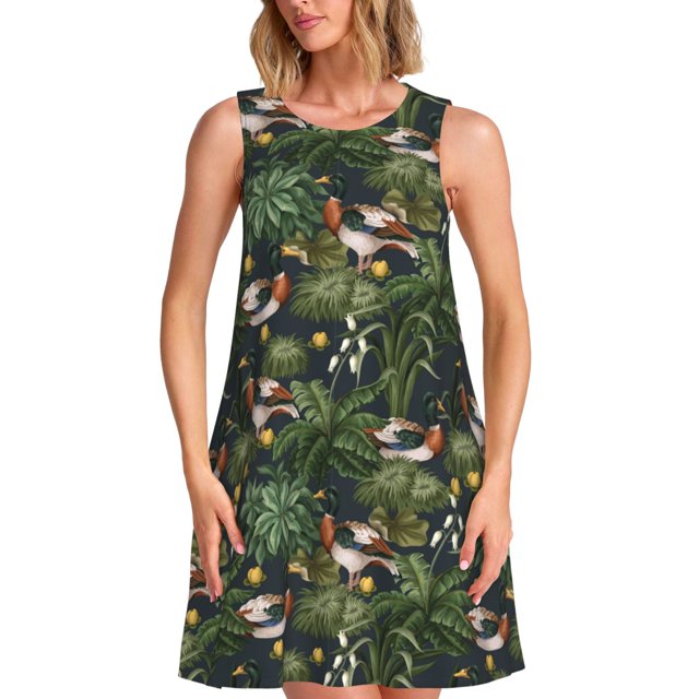 Disketp Mallard Ducks And Water para Vestido sin Mangas para Mujeres, Vestidos de Verano para Mujeres, Casual y Holgado para la Playa