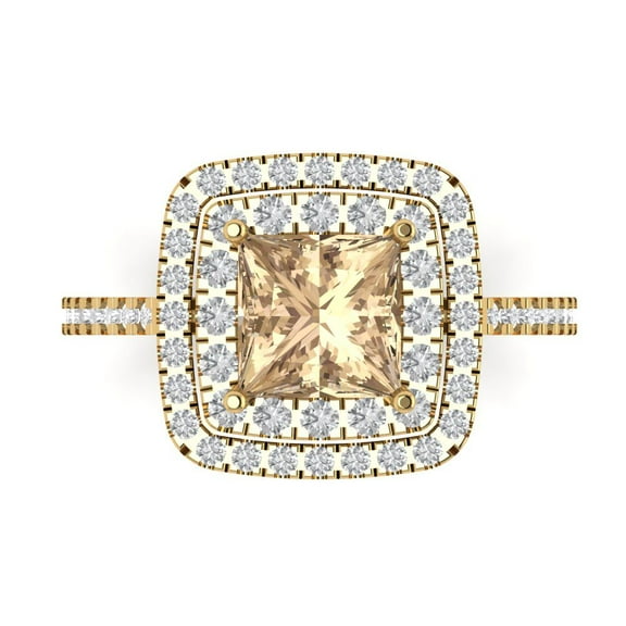 Halo Engagement Ring for Women - 2.07ct Yellow Moissanite in 14K Yellow Gold Promise Ring