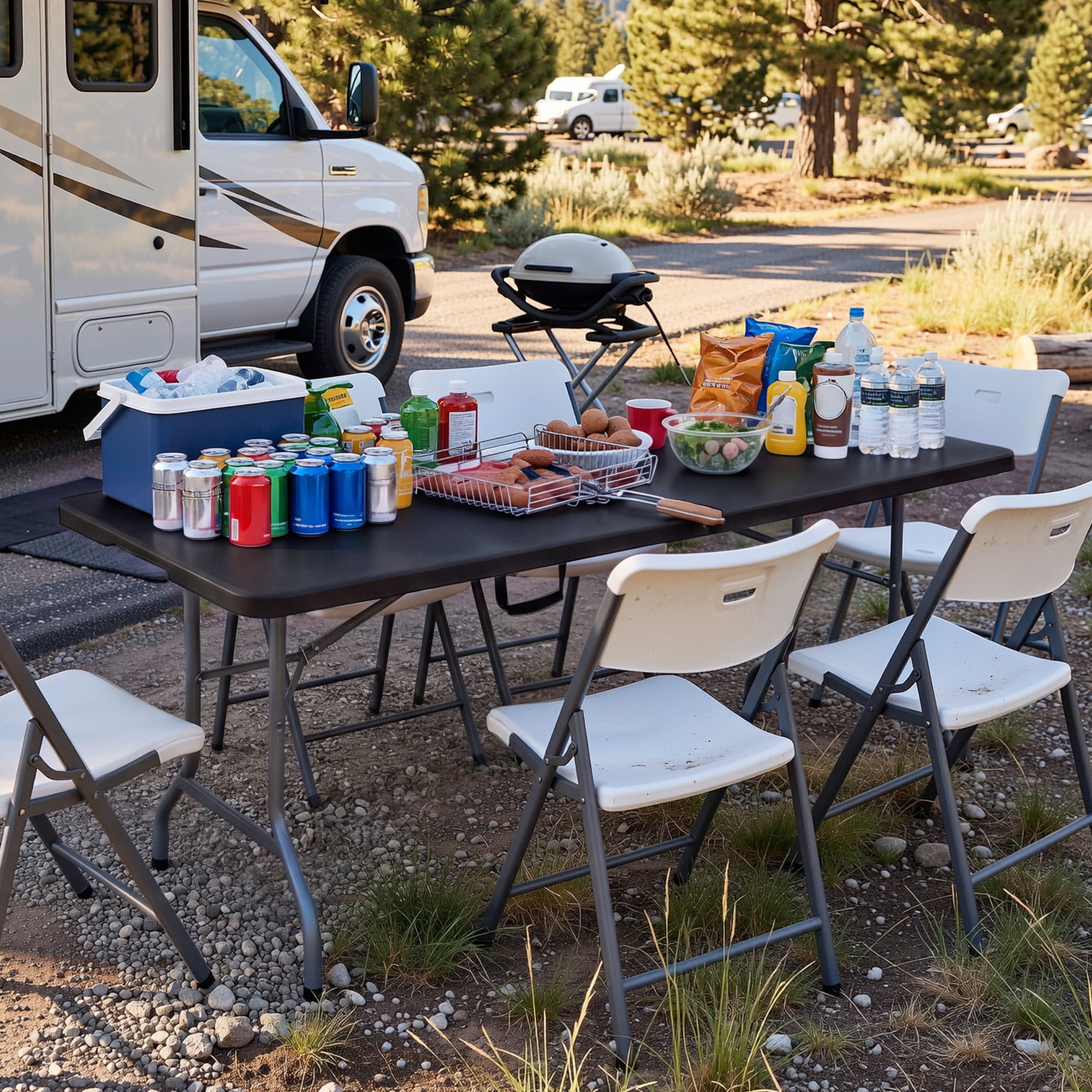 Uforic 6 Ft Folding Table, 1.38" Thick Sturdy Tabletop, Portable Foldable Design with Built-in Carry Handle, Perfect for Indoor Events, Camping, Picnics, Parties, Patio and Outdoor Gatherings, Black