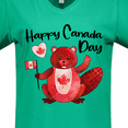 thumbnail image 4 of Inktastic Happy Canada Day Cute Red Beaver with Canadian Flag Women's V-Neck T-Shirt, 4 of 5