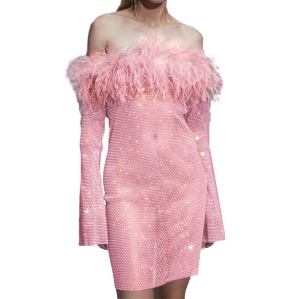 Vestido corto bandeau para mujer, vestido elegante de tubo con lentejuelas, vestido estético Kuymtek Rosa T S para Mujer