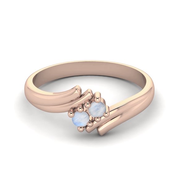 3MM Round Natual Moonstone 925 Sterling Silver Rose Vermeil Two Stone Women Anniversary Mother's Day Gift Ring