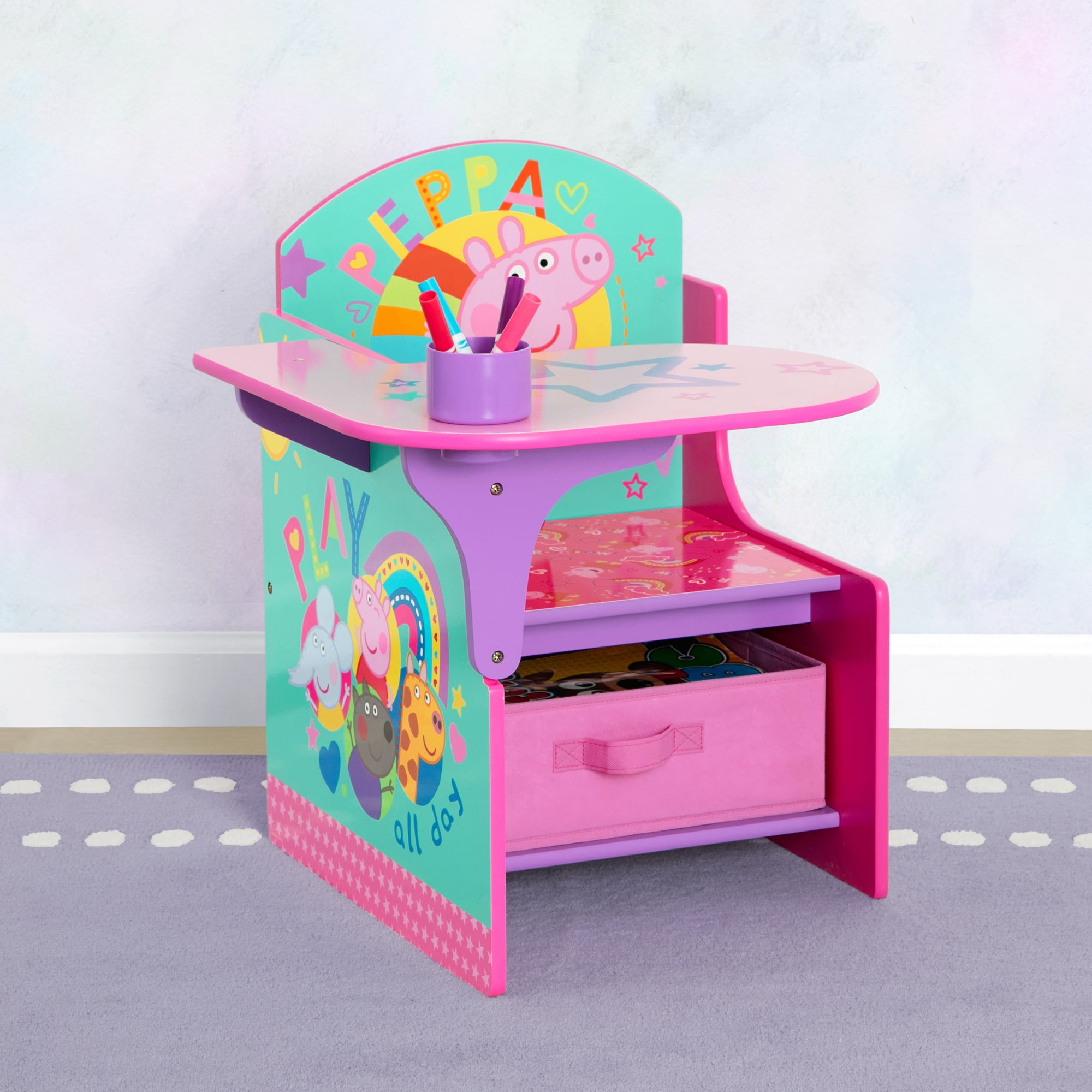 Peppa Pig Chair Desk with Storage Bin by Delta Children - Greenguard Gold Certified, Pink