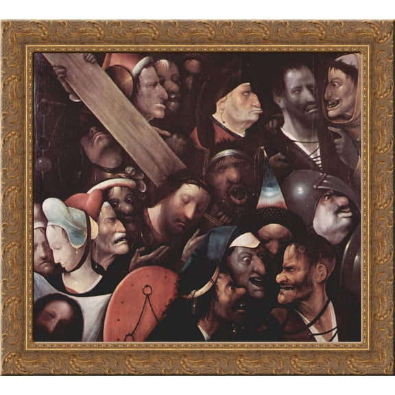 The Carrying of the Cross 20x20 Gold Ornate Wood Framed Canvas Art by Bosch, Hieronymus