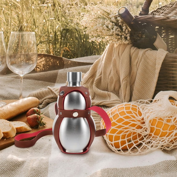 BESTOYARD Portable Stainless Steel Gourd Flask Water Bottle with Protective PU Strap for Camping