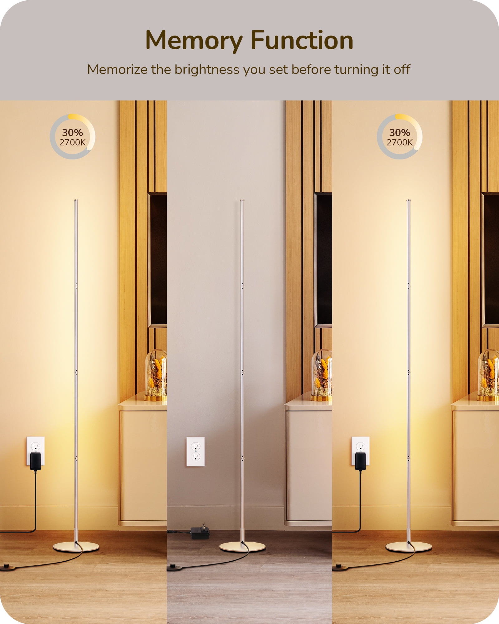 EDISHINE 57.5" Dimmable Modern Floor Lamp for Living Room with Remote, 1 Pack, Silver