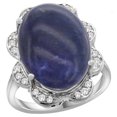 thumbnail image 1 of 14k White Gold Natural Lapis Ring Oval 18x13mm Diamond Floral Halo, 3/4inch wide, size 5, 1 of 3