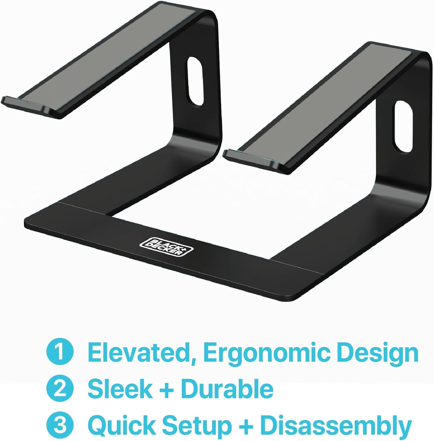 BLACK+DECKER Laptop Stand for Desk, Ergonomic Laptop Stand for Desk, Laptop Riser for Macbook Notebook Computer, Laptop Holder Computer Stand, Durable Aluminum Laptop Accessories