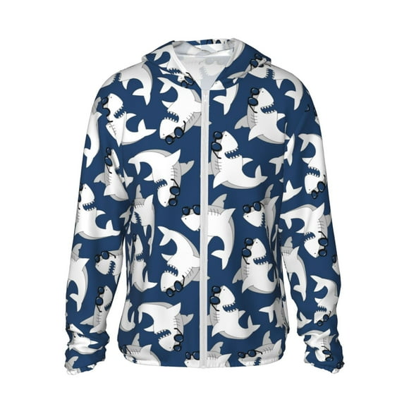 Saiise Shark Pattern Sun Protection Hoodie for Men and Women, Lightweight Quick-Dry Windproof with Hood and Zip-X-Large