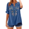 thumbnail image 2 of Women's Short Sleeve T-Shirt Blue Light-As-Air Linen Blouse for Women: 2026 Button Down Top for Unbeatable Casual Summer Comfort, 2 of 5