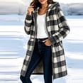 thumbnail image 5 of QSAWXQZ Women's Plaid Hooded Fleece Coat Long Sleeve Full Zip Pockets Casual Knee Length Outerwear S, 5 of 7