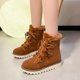 thumbnail image 4 of Zapatos de mujer de invierno, cálidos, de suela plana, suela gruesa, con cabeza redonda, con cordones, de color liso, botas gruesas, para correr, botas de vaquero, 4 of 4