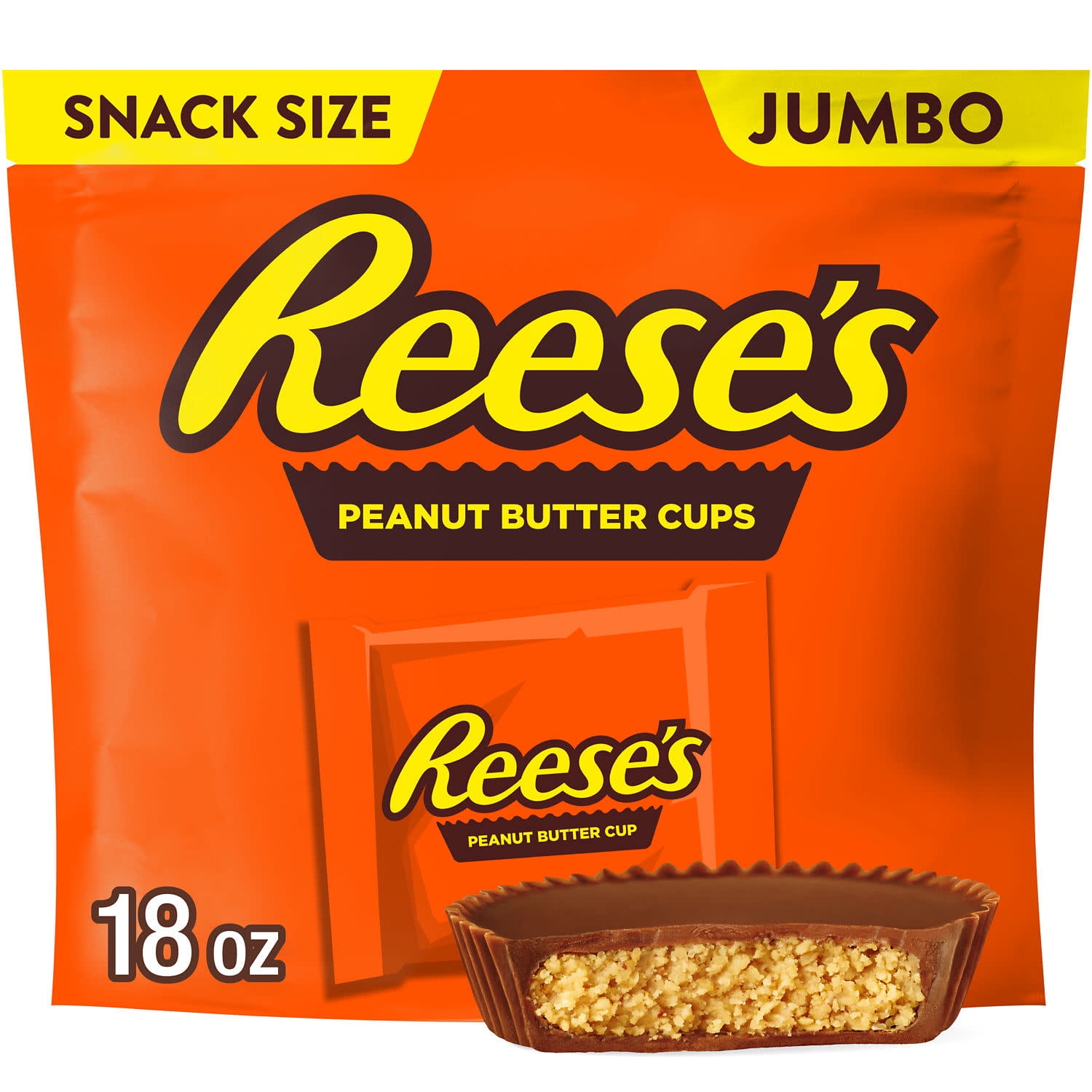 Reese's Milk Chocolate Snack Size Peanut Butter Cups Candy, Jumbo Pack 18 oz