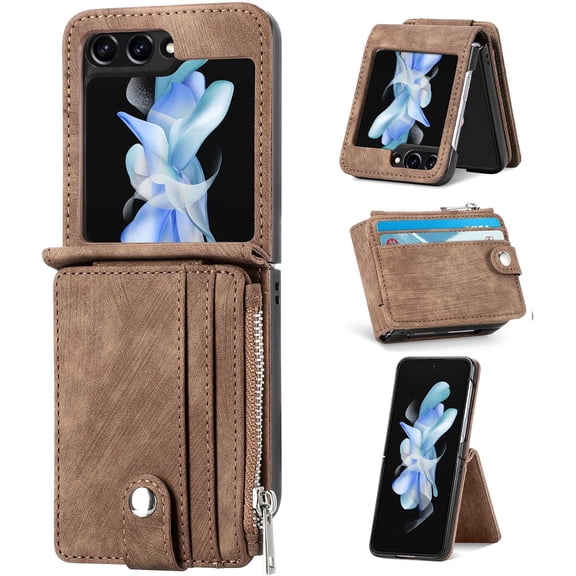 ZUKKASHAN Case for Samsung Galaxy Z Flip 5 with Removable Card Holder, Leather Samsung Galaxy Z Flip 5 Case Wallet phone cover Protective Samsung Flip 5 Case