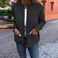 thumbnail image 3 of Women's Fashionable Solid Color Long Sleeved Stand Up Collar Zipper Loose Pocket Jacket Casual Jacket for Fall Winter Outdoor Activities,Black,L, 3 of 8