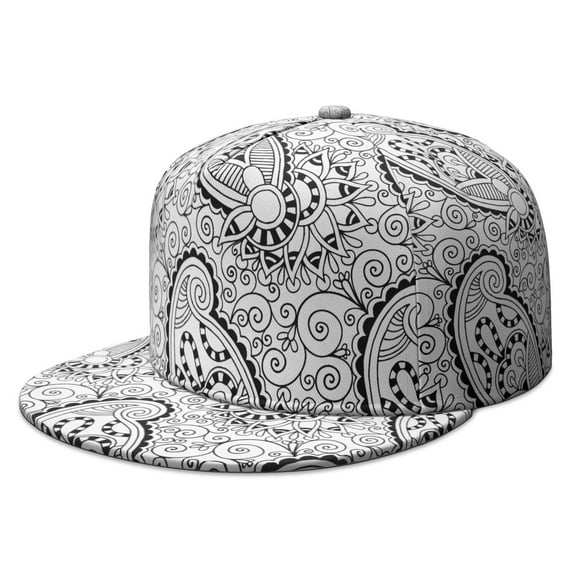 Urban Style Full Panel Snapback Hat - Artistic Colorful Flat Visor Cap with Retro Exotic Pattern for Unisex Fashion
