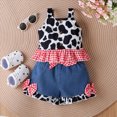 thumbnail image 3 of kaprioy Toddler Girl Clothes Toddler Baby Girl Summer Outfit 9 12 18 24 Months 2T 3T 4T Ruffle Cow Print Shirt Button Down Tank Tops and Belted Jeans Shorts 2 Pcs Clothes Set, 3 of 8