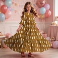 thumbnail image 6 of Little Girls Maxi Dress 4-14 Years Ruffle Half Sleeve Round Neck Floral Print Tiered Long Dress with Side Pockets Brown J 5-6 Years, 6 of 7