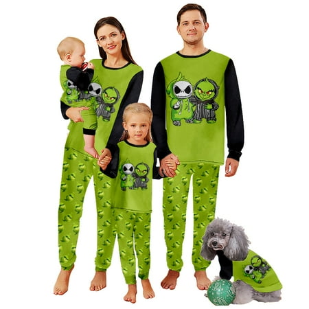 

Family Matching Christmas Pajamas Set Green haired monster Elf Dad Mom Kids Baby Sleepwear Homewear