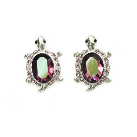 Gorgeous Rhinestone Crystal Pierced Turtle Earrings -