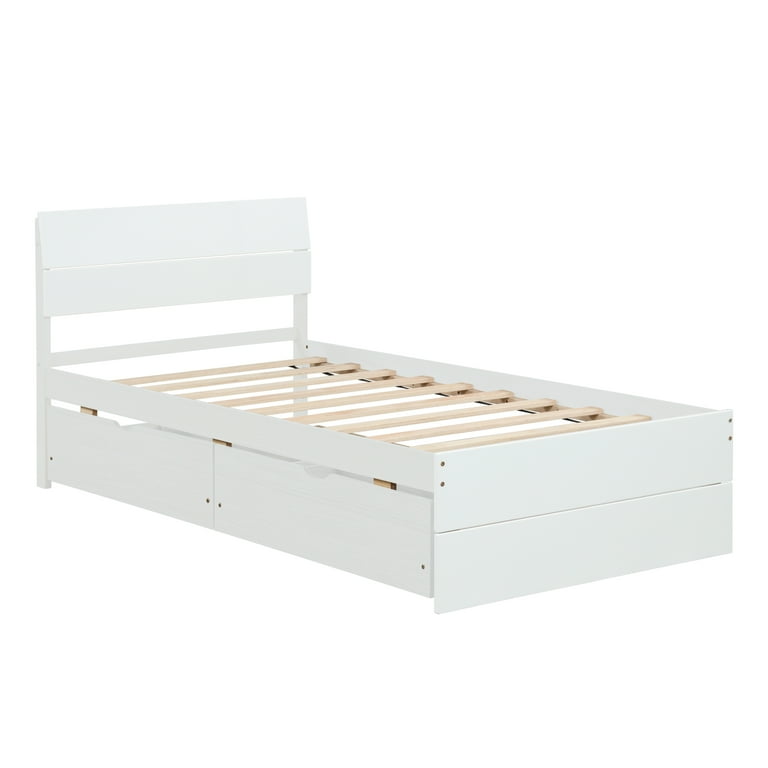 Miniyam Twin Size Bed with High Gloss Headboard ,Drawers for