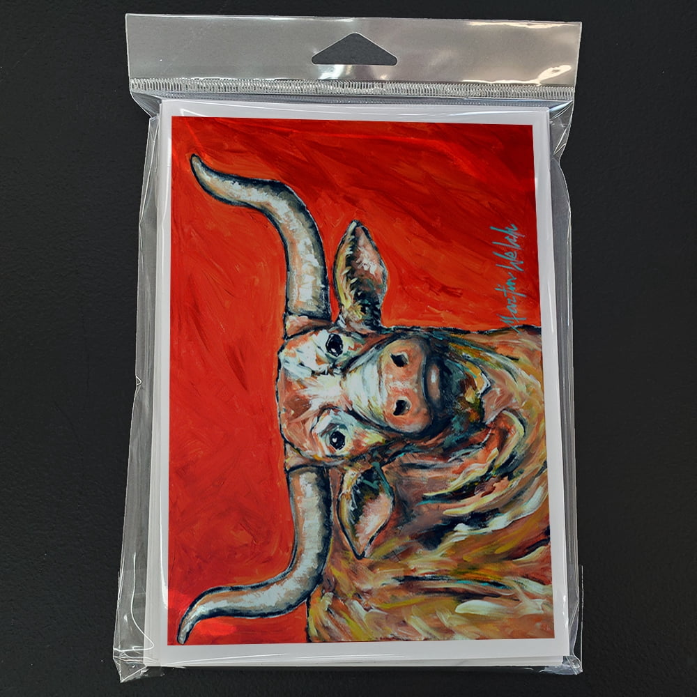 See Red Longhorn Cow Greeting Cards Pack of 8 7 in x 5 in