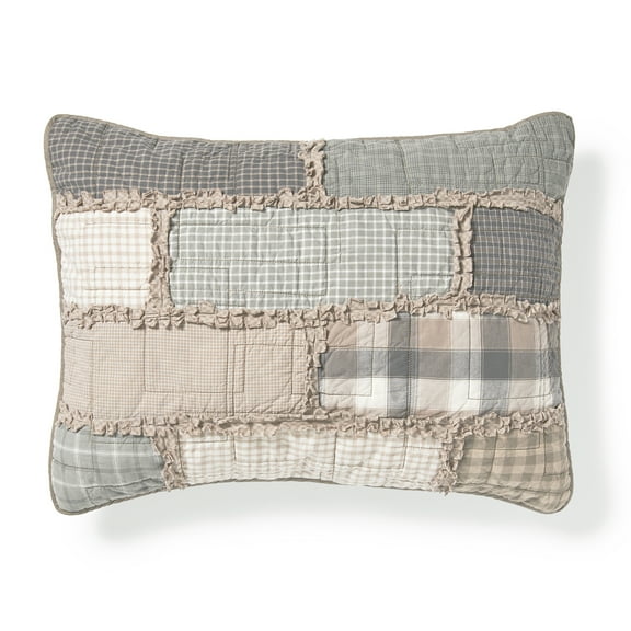 Donna Sharp Smoky Cobblestone Neutral Patchwork Pieced Cotton Standard Pillow Sham