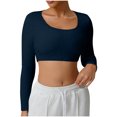 thumbnail image 1 of JGGSPWM Hauts Courts à Manches Longues pour Femmes Vêtements de Base d'Entraînement pour Dames Ajustés Ajustés Col Rond Mignon Chemises de Yoga Bleues G, 1 of 6