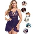 thumbnail image 6 of Aboser Womens Strappy Negligee Nightgowns Plus Size Lingerie Negligee Spaghetti Strap Lace Sleepdress See Through Chemise Nightshirt Flowy Sleeveless Backless Loungewear, 6 of 9