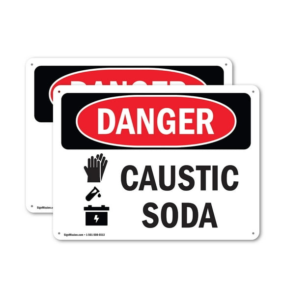 (2 Pack) Caustic Soda OSHA Danger Sign 14 Inch X 10 Inch Indoor / Outdoor Rust-Free Aluminum Metal Signs for Workplace, Workshop, and Construction Site, Made in the USA