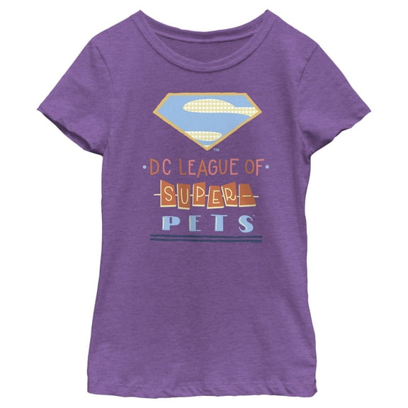 Girl's DC League of Super-Pets Superman Dot Logo Cutouts  Graphic Tee Purple Berry Small
