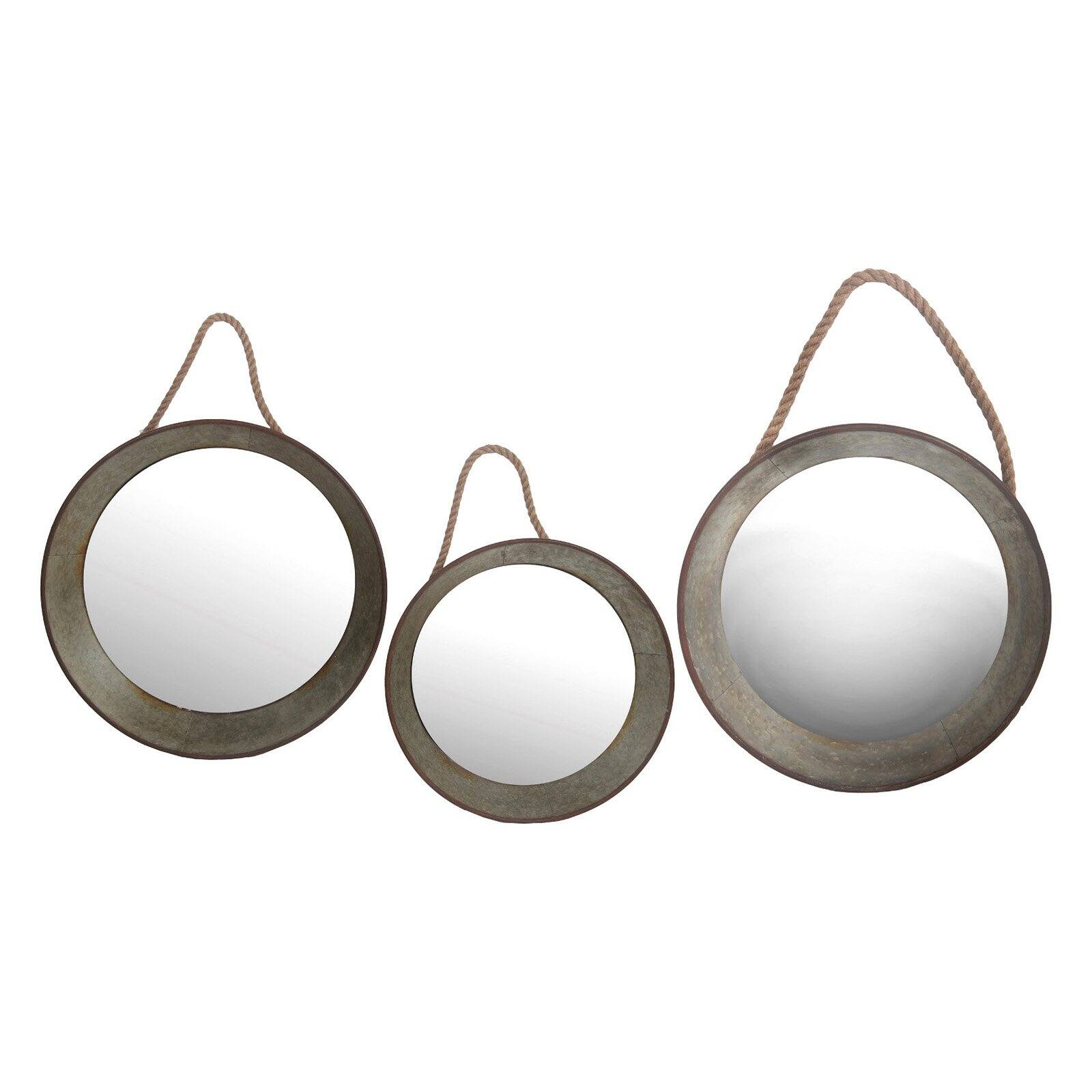 Privilege International Round Wall Mirror with Corded Rope Set of 3