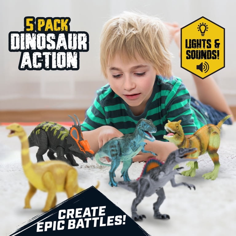5-Pack Lights and Sounds Dinosaur Set, Realistic Figures, Non