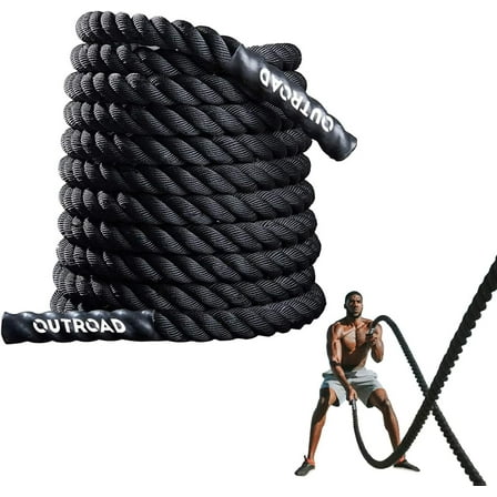 Outroad Battle Rope, 1.5" Diameter 30ft Poly Dacron Workout Exercise Training Heavy Rope, Workout Equipment for Crossfit Training Home Gym & Fitness Exercises, Black and Pattern