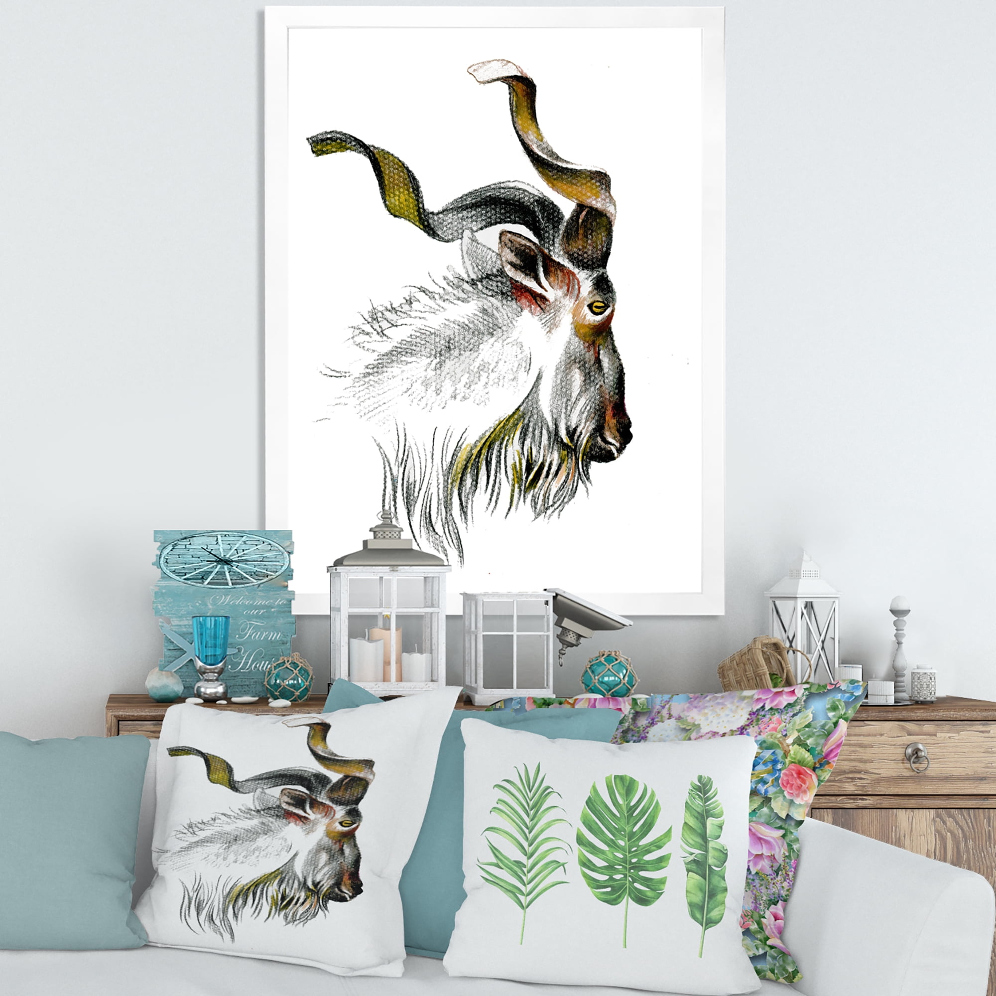 Designart 'Black and White Portrait Of Goat II' Farmhouse Framed Art Print