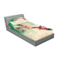thumbnail image 2 of Ambesonne Nature Fitted Sheet & Pillow Sham Set, Colibri and Flowers, Twin, Green Fuchsia, 2 of 2