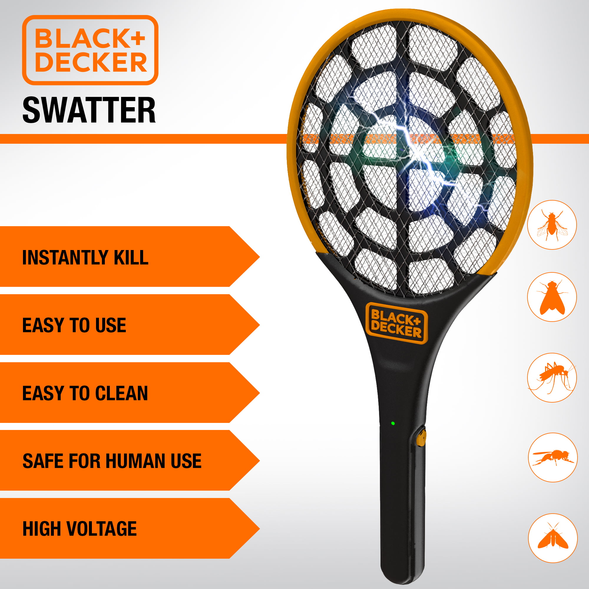 BLACK+DECKER Bug Zapper Fly Swatter Electric for Mosquitoes Indoor Outdoor–  Harmless-to-Humans Battery Operated – Handheld Bug Zapper Racket
