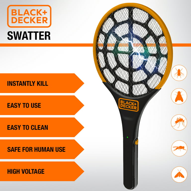 Black + Decker Electric Fly Swatter, Large Handheld Indoor & Outdoor  Mosquito & Bug Zapper with Battery-Powered Mesh Grid & Heavy-Duty Tennis  Racket Design